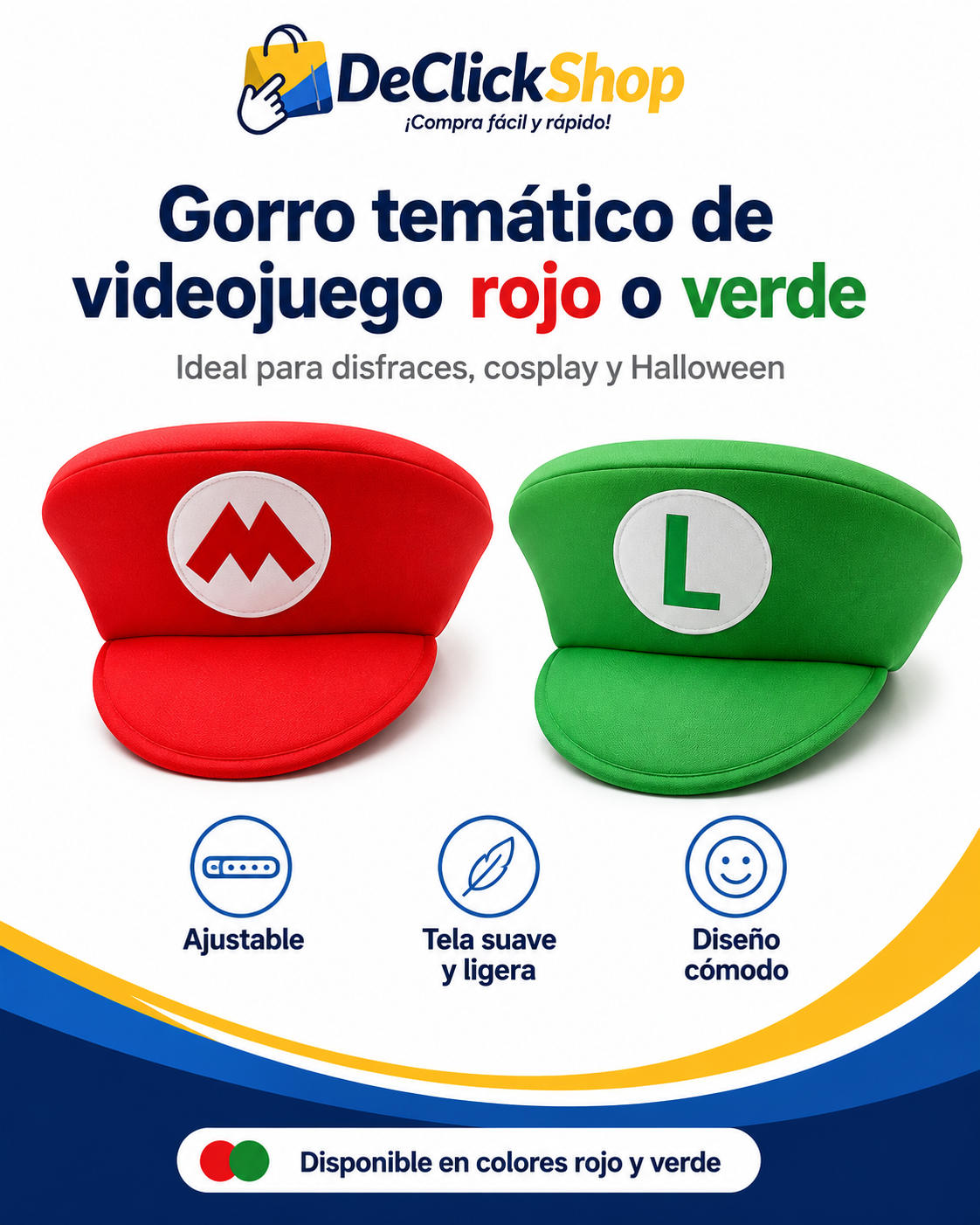 Gorro de Disfraz Temático Ajustable – Mario y Luigi