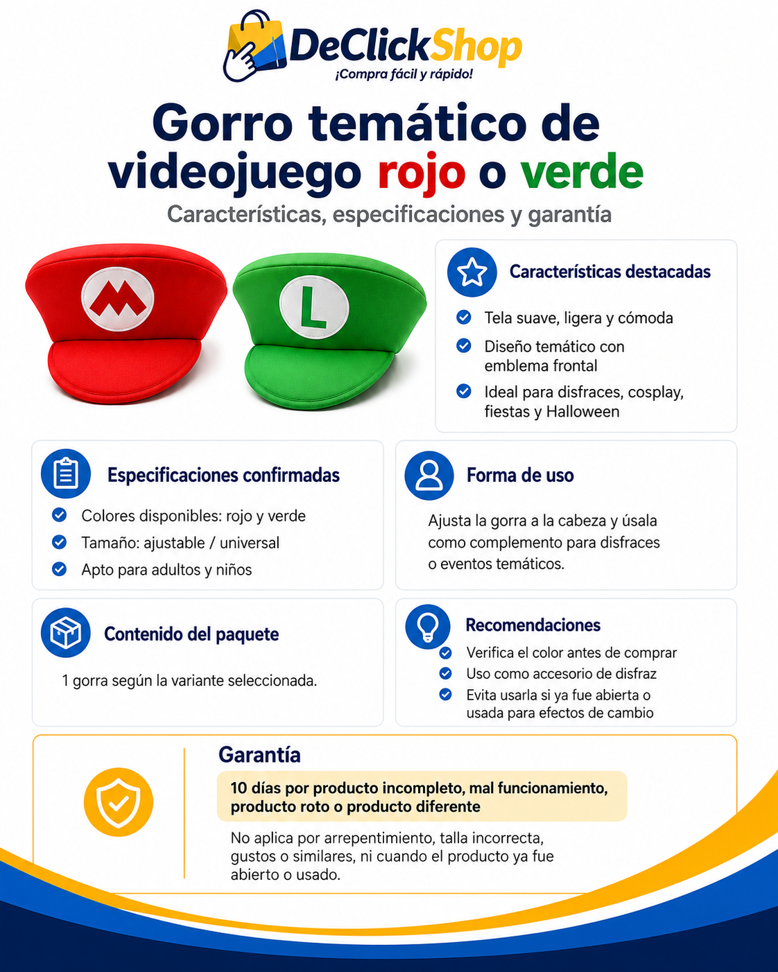 Gorro de Disfraz Temático Ajustable – Mario y Luigi