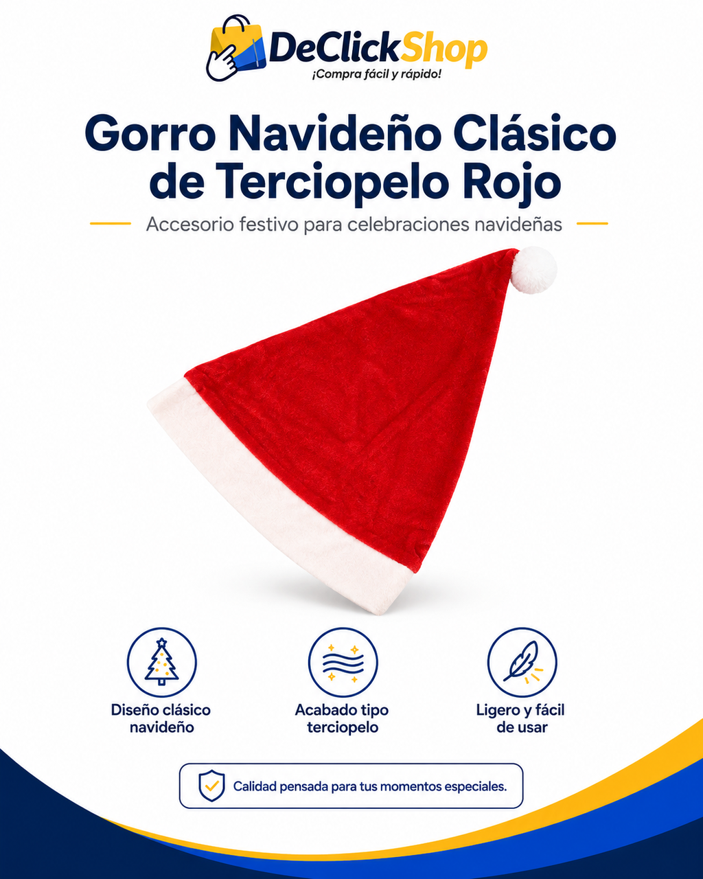 Gorro Navideño Clásico de Terciopelo Rojo
