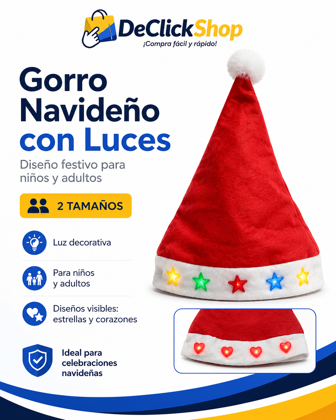 Gorro Navideño con Luces para Niños y Adultos