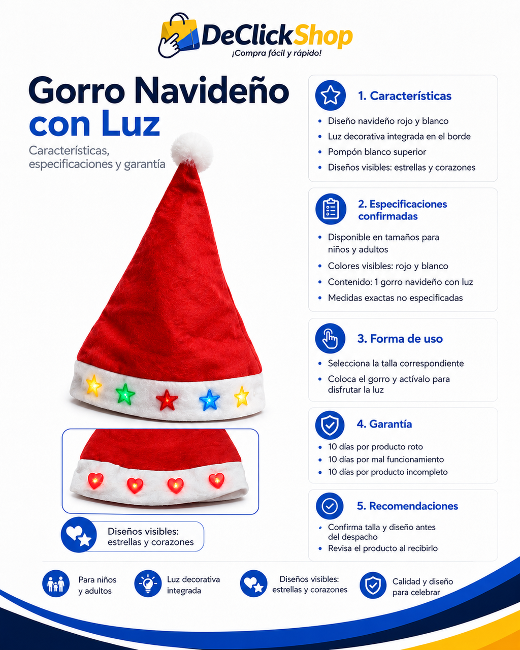 Gorro Navideño con Luces para Niños y Adultos