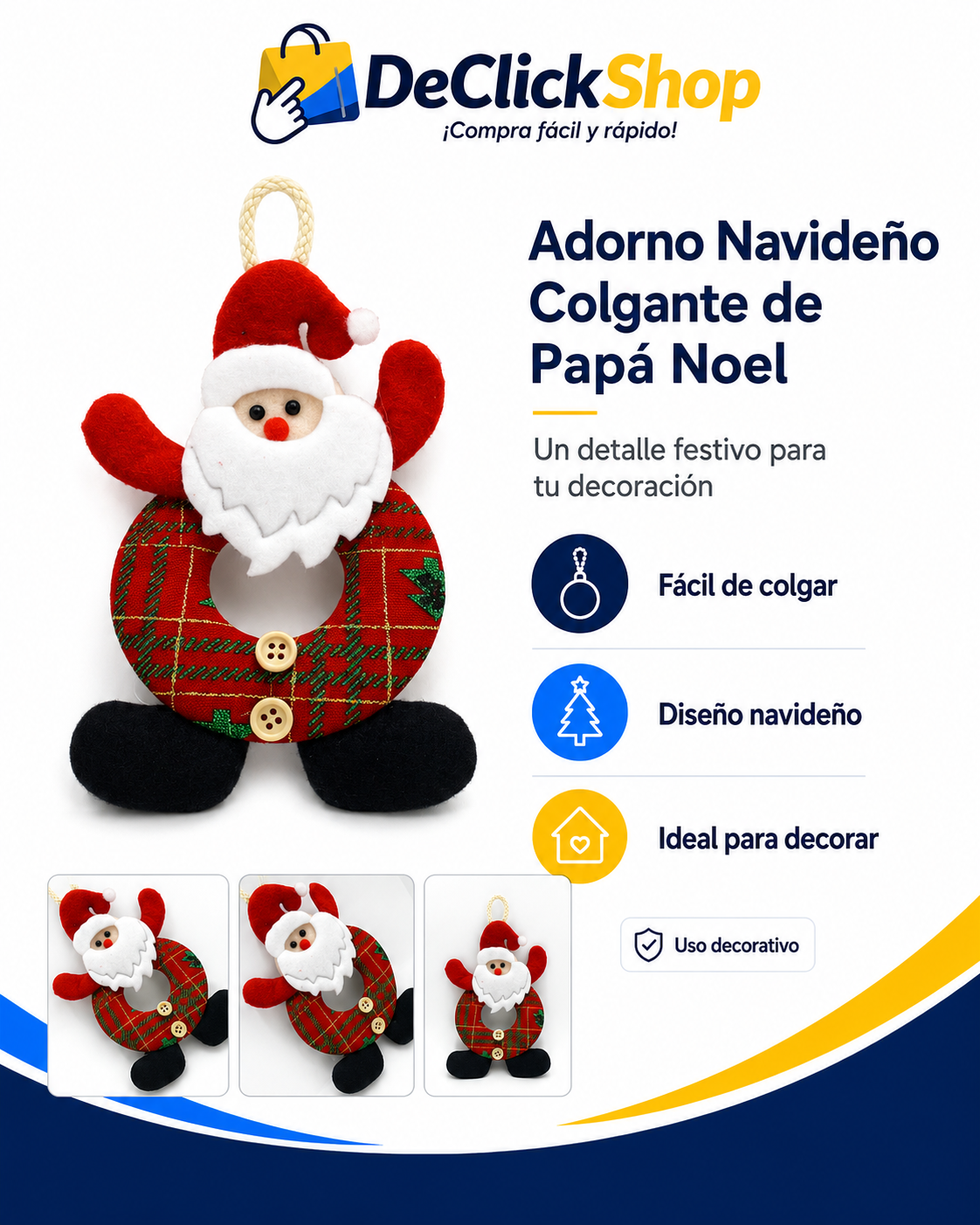 Adorno Navideño Colgante Papá Noel Redondo