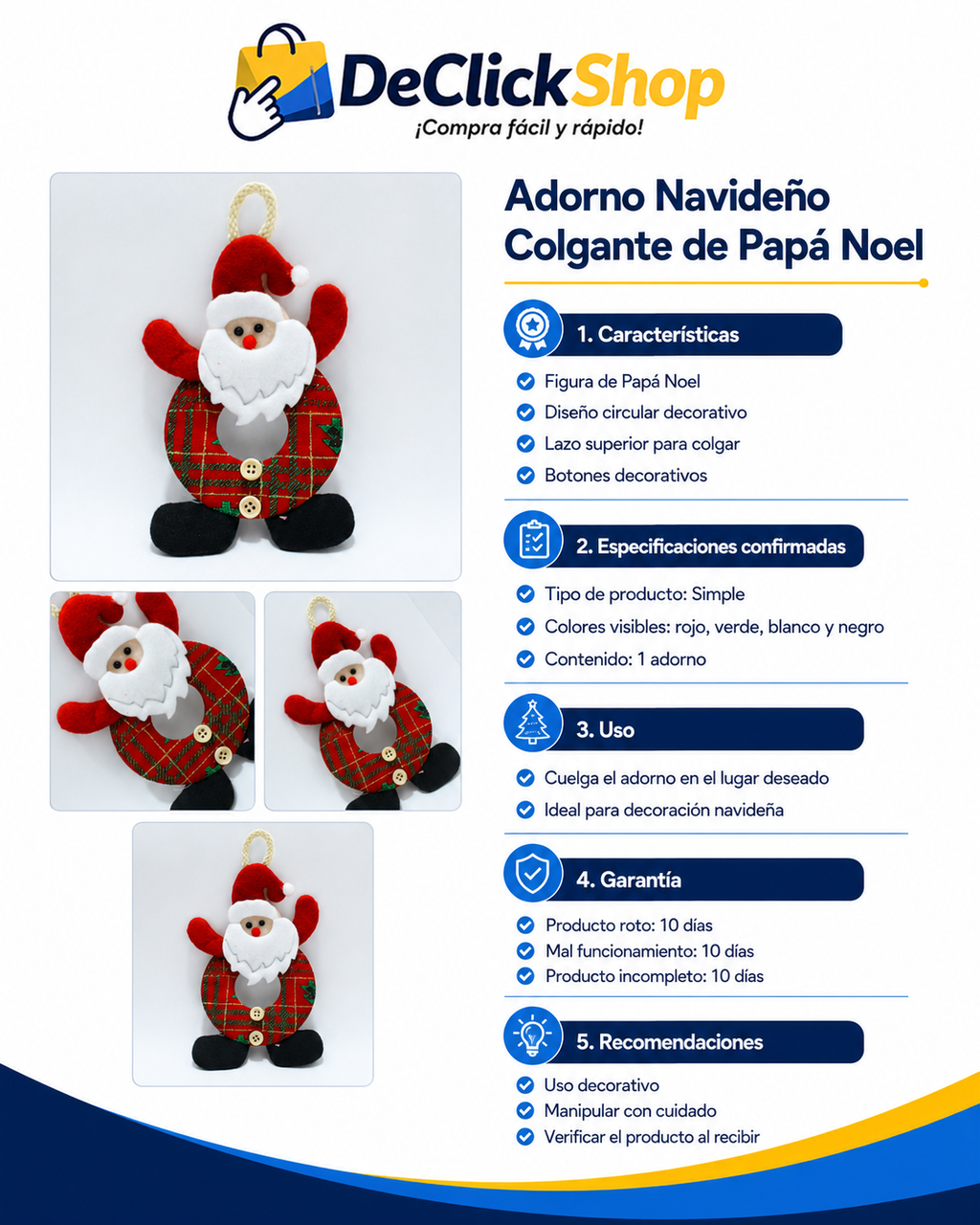 Adorno Navideño Colgante Papá Noel Redondo