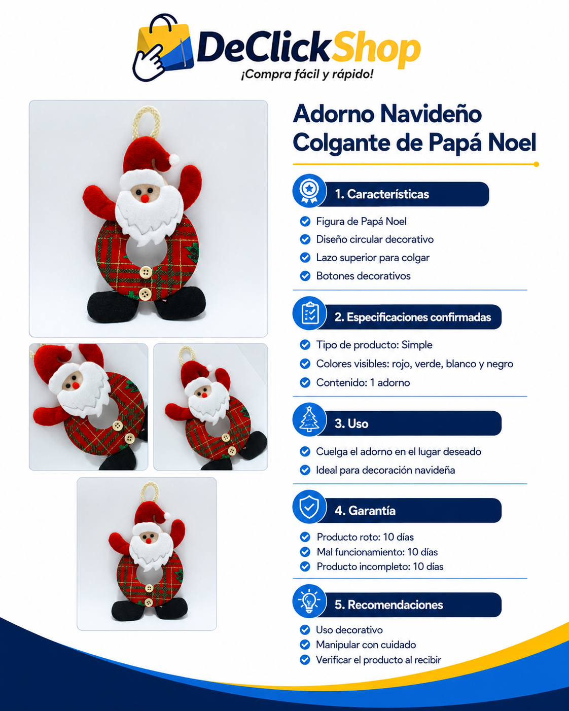Adorno Navideño Colgante Papá Noel Redondo