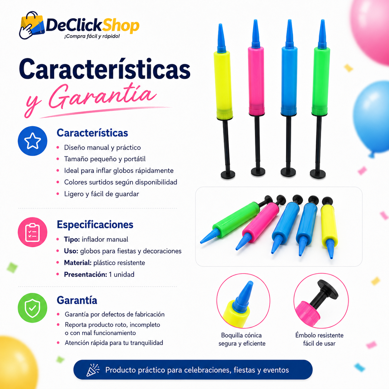 Inflador Manual Pequeño para Globos – Portátil y Fácil de Usar