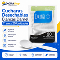 Cucharas Desechables Blancas Darnel 11 cm x 20 Unidades