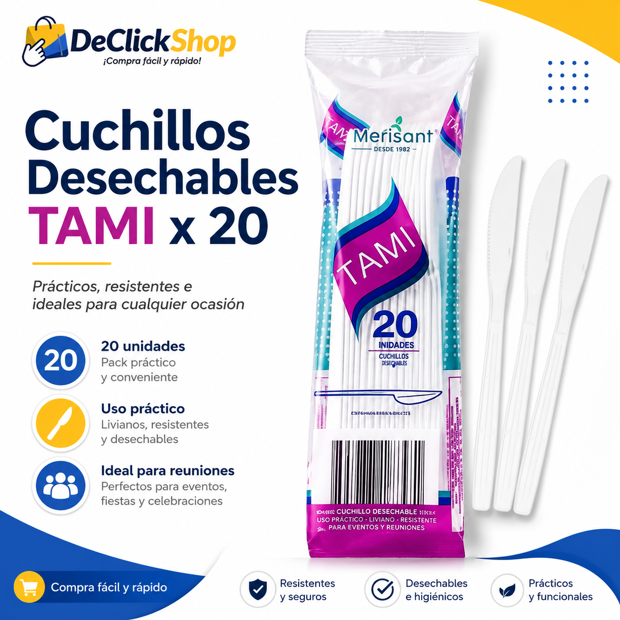 Cuchillos Desechables TAMI x 20 Unidades – Prácticos, Livianos y Resistentes