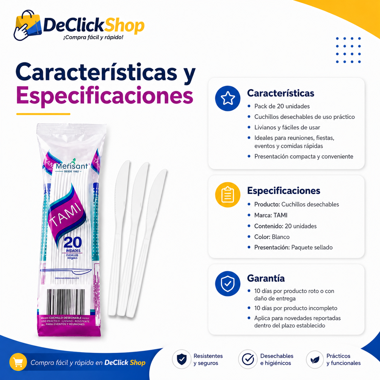 Cuchillos Desechables TAMI x 20 Unidades – Prácticos, Livianos y Resistentes