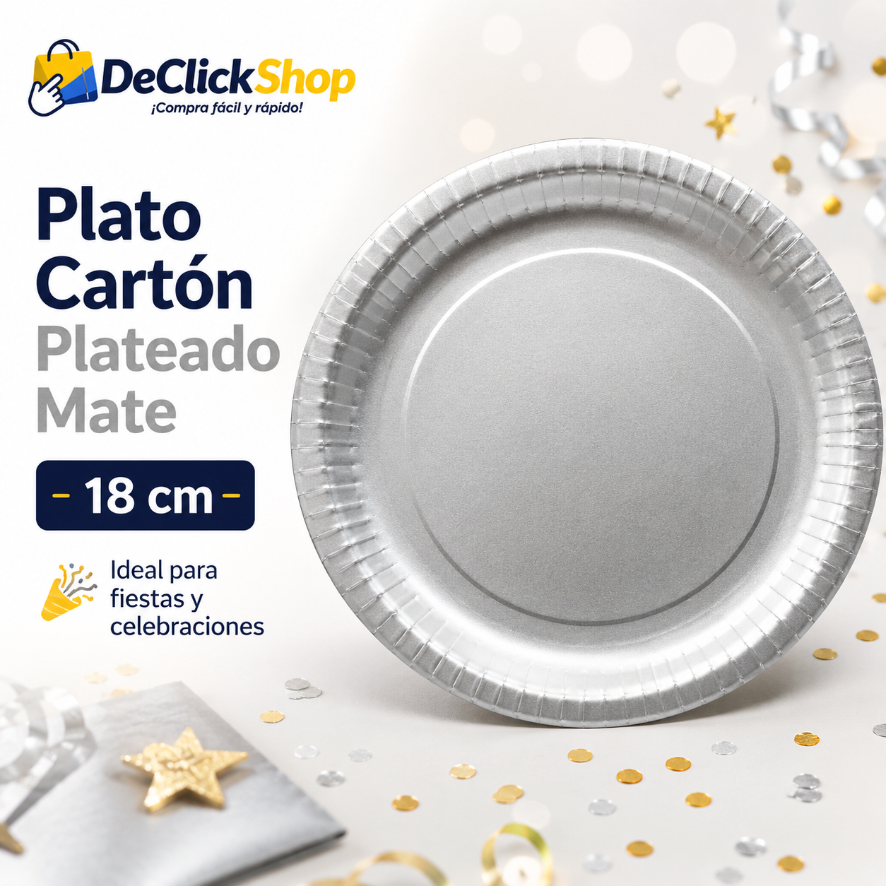 Plato Cartón Plateado Mate 18 cm para Fiestas y Celebraciones