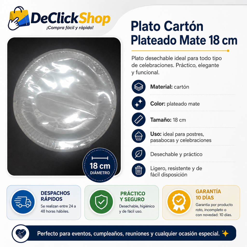 Plato Cartón Plateado Mate 18 cm para Fiestas y Celebraciones