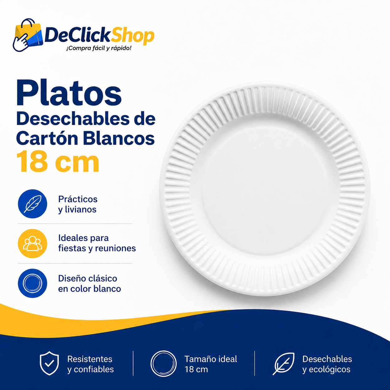 Platos Desechables Blancos de Cartón 18 cm