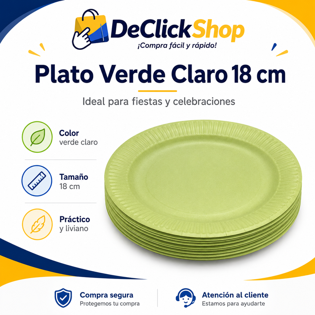 Plato Verde Claro 18 cm para Fiestas, Cumpleaños y Celebraciones