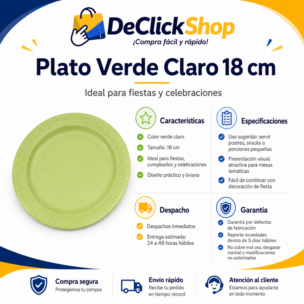 Plato Verde Claro 18 cm para Fiestas, Cumpleaños y Celebraciones
