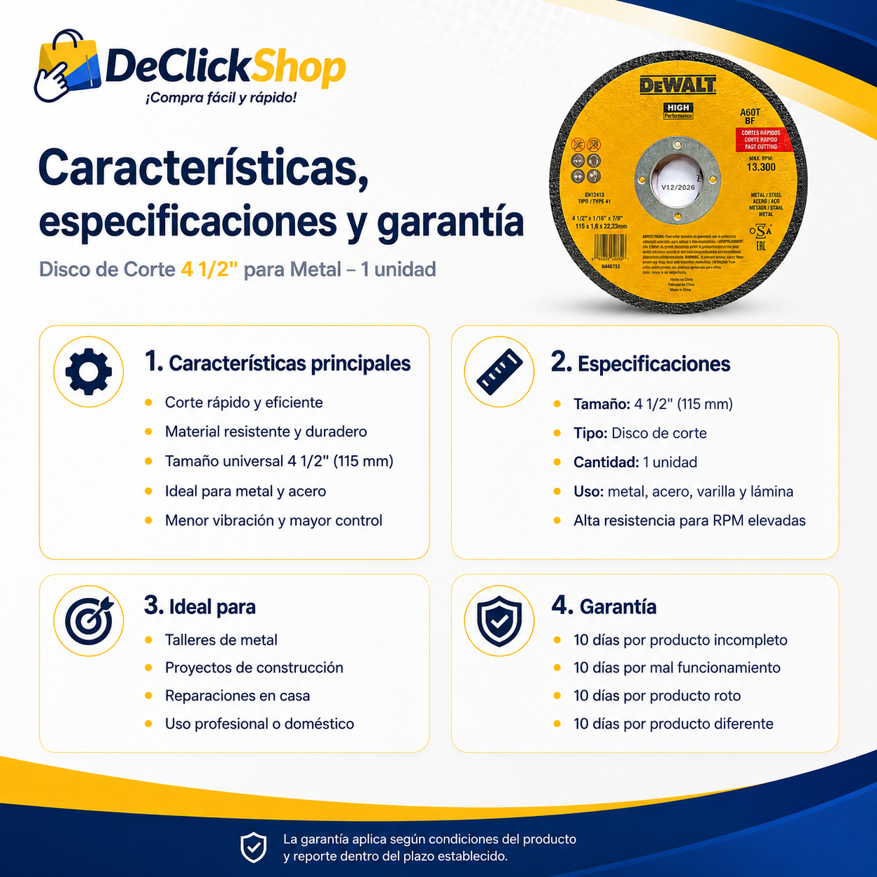 Disco de Corte 4 1/2” para Metal y Acero – 1 Unidad