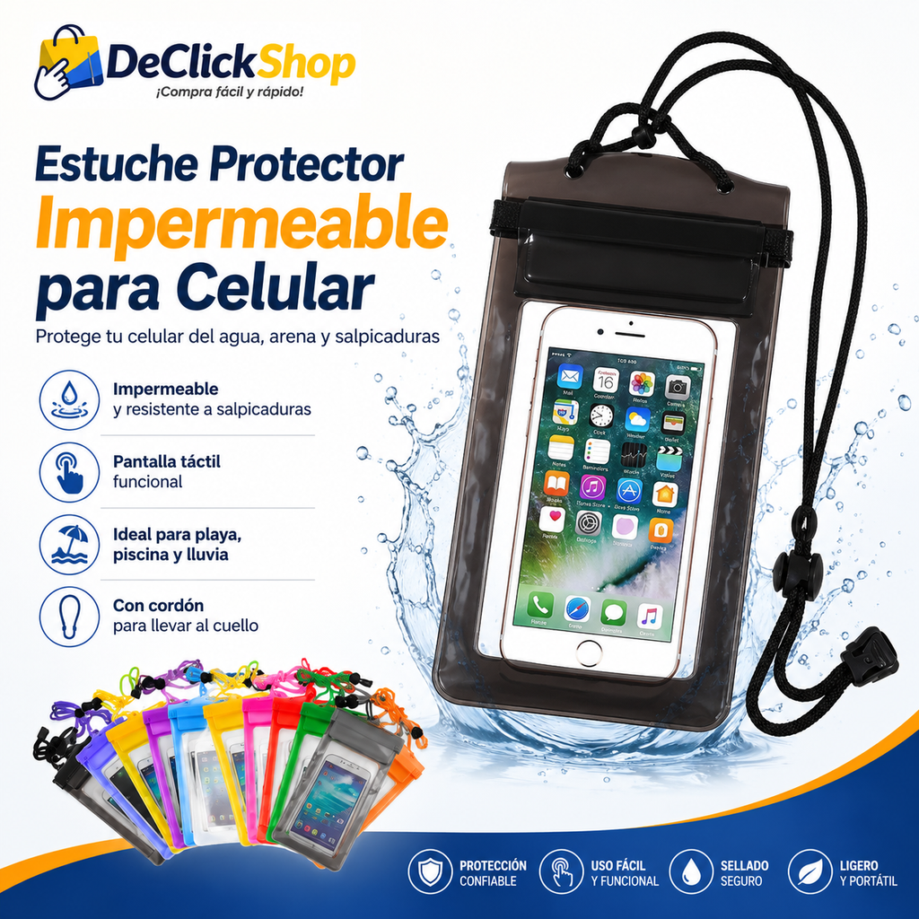 Estuche Protector Impermeable para Celular con Cordón – Ideal para Playa, Piscina y Lluvia