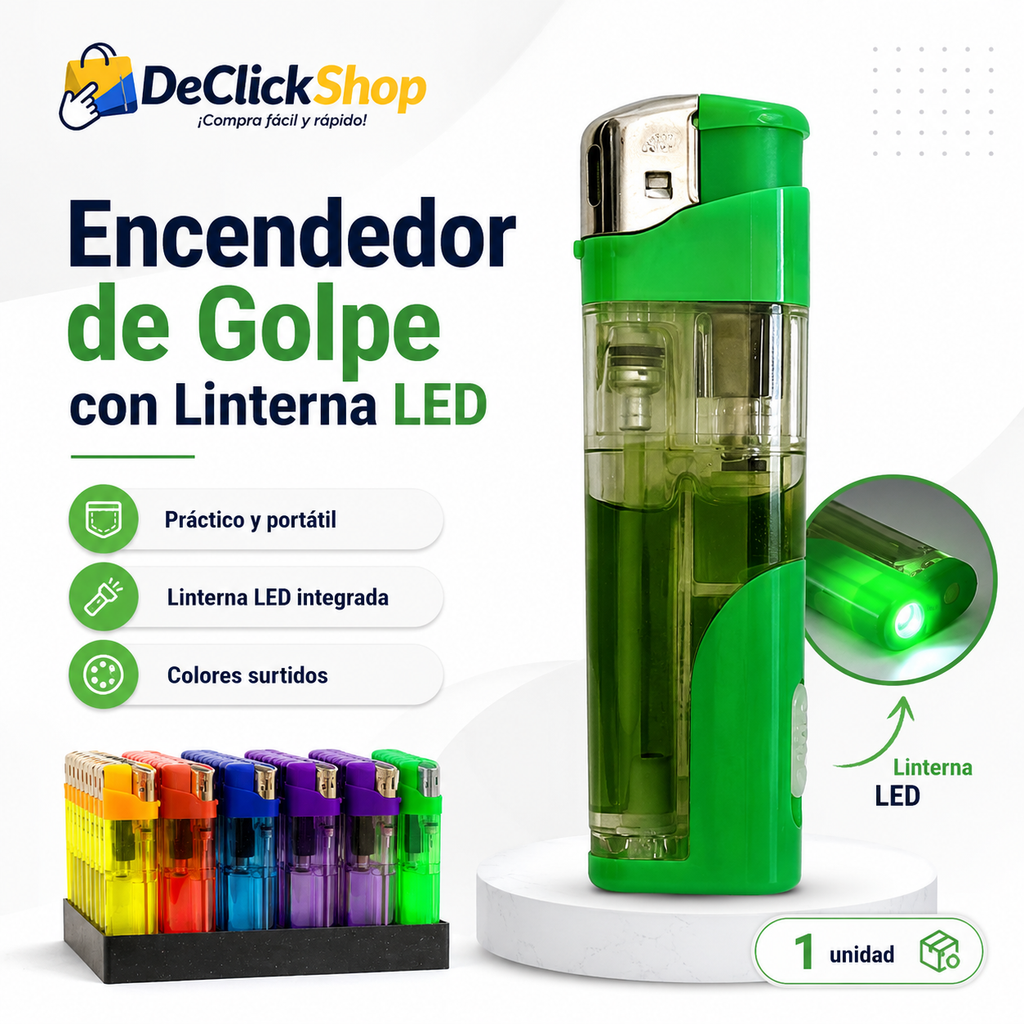 Encendedor de Golpe con Linterna LED Integrada – Recargable y Portátil x1