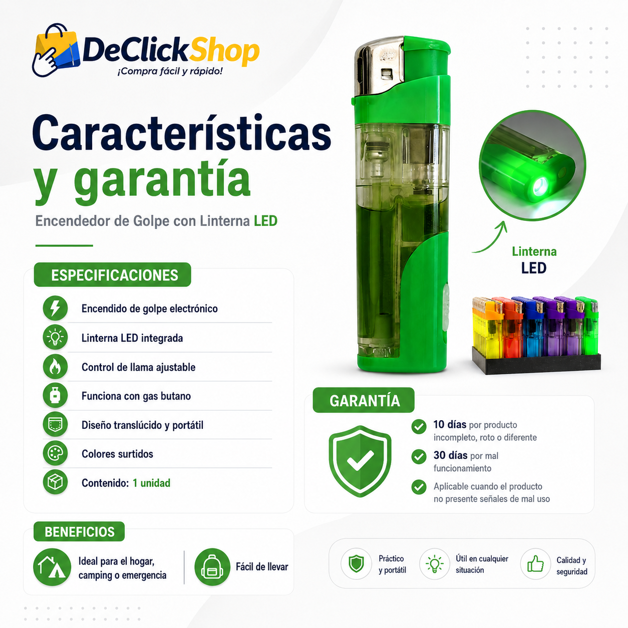 Encendedor de Golpe con Linterna LED Integrada – Recargable y Portátil x1