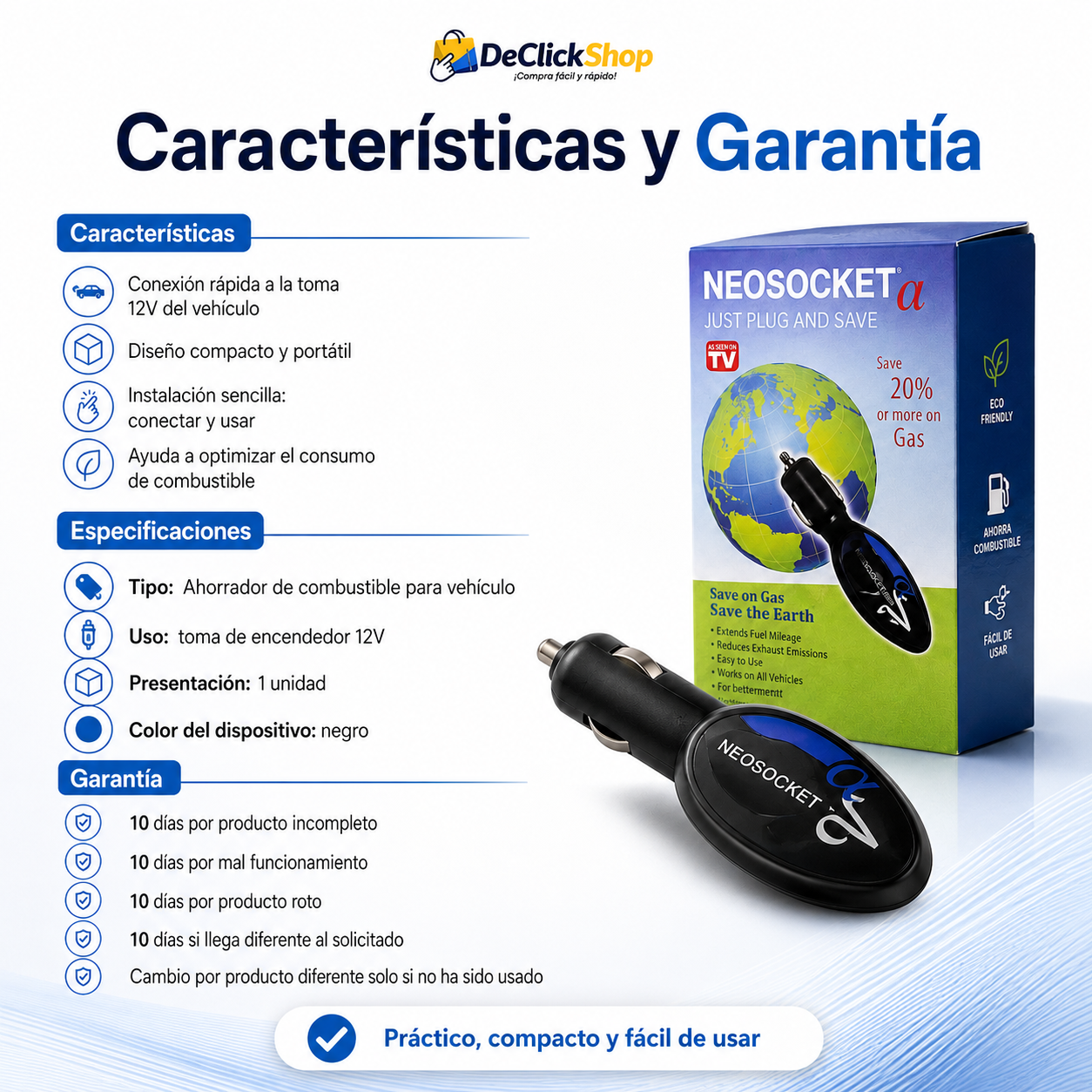 Ahorrador de Combustible NeoSocket Alpha para Vehículo 12V