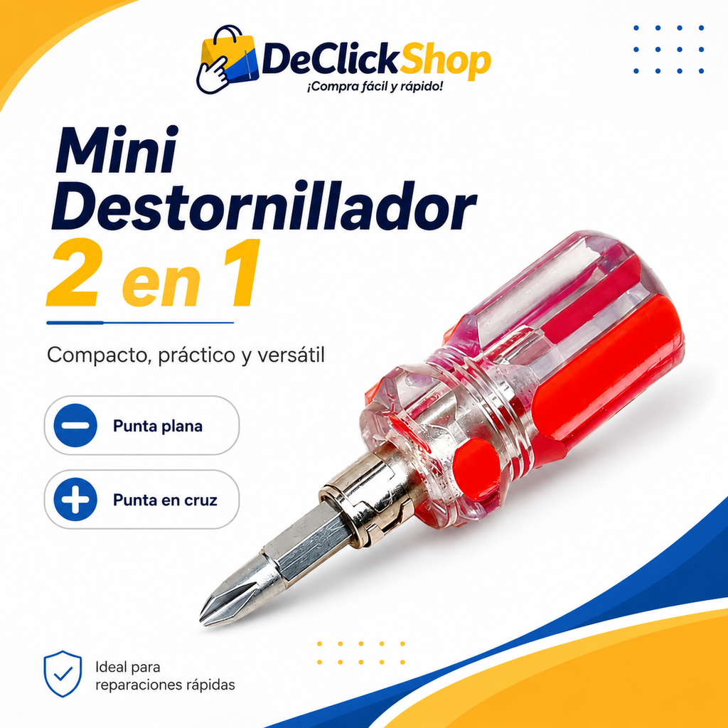 Mini Destornillador 2 en 1 con Punta Plana y Punta en Cruz