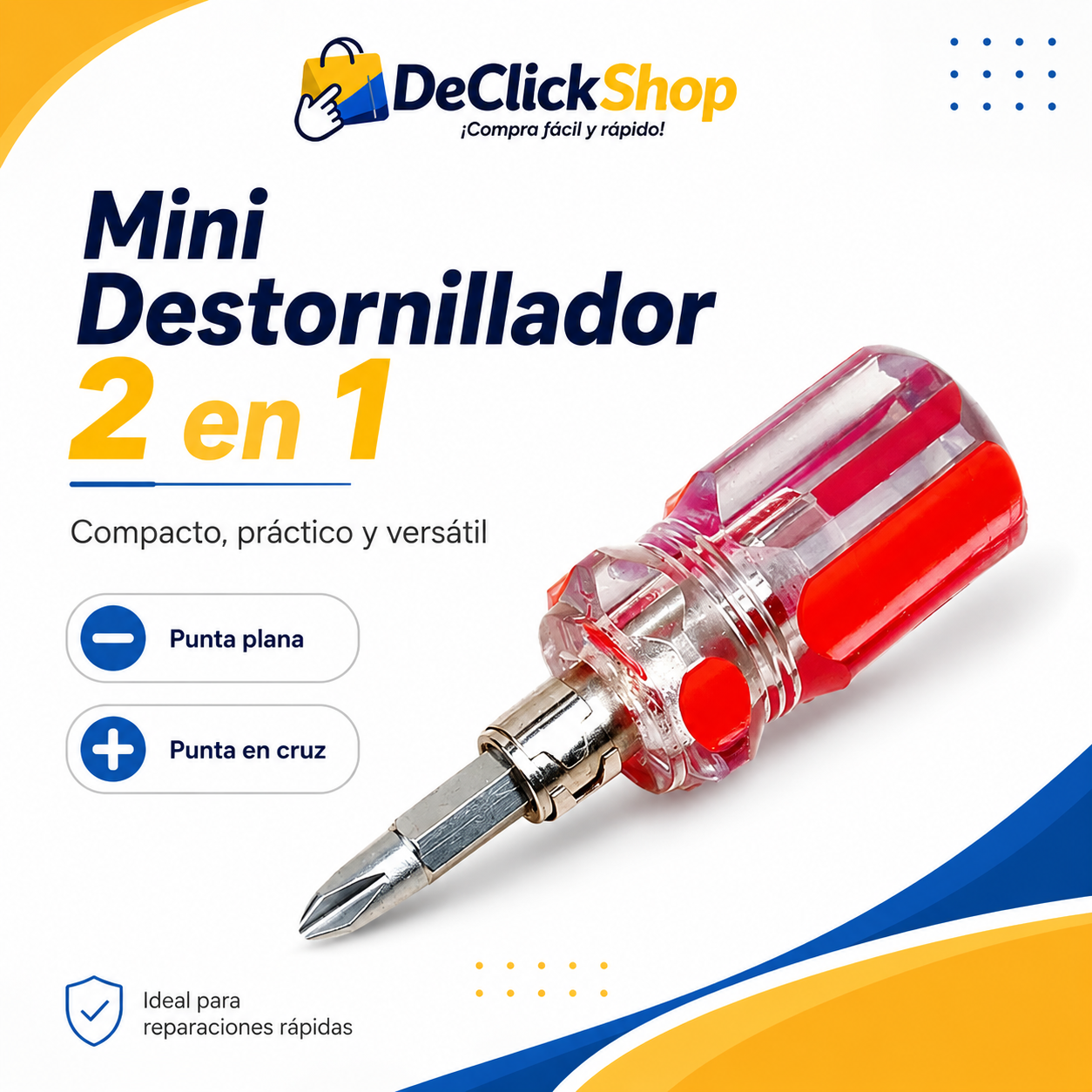 Mini Destornillador 2 en 1 con Punta Plana y Punta en Cruz