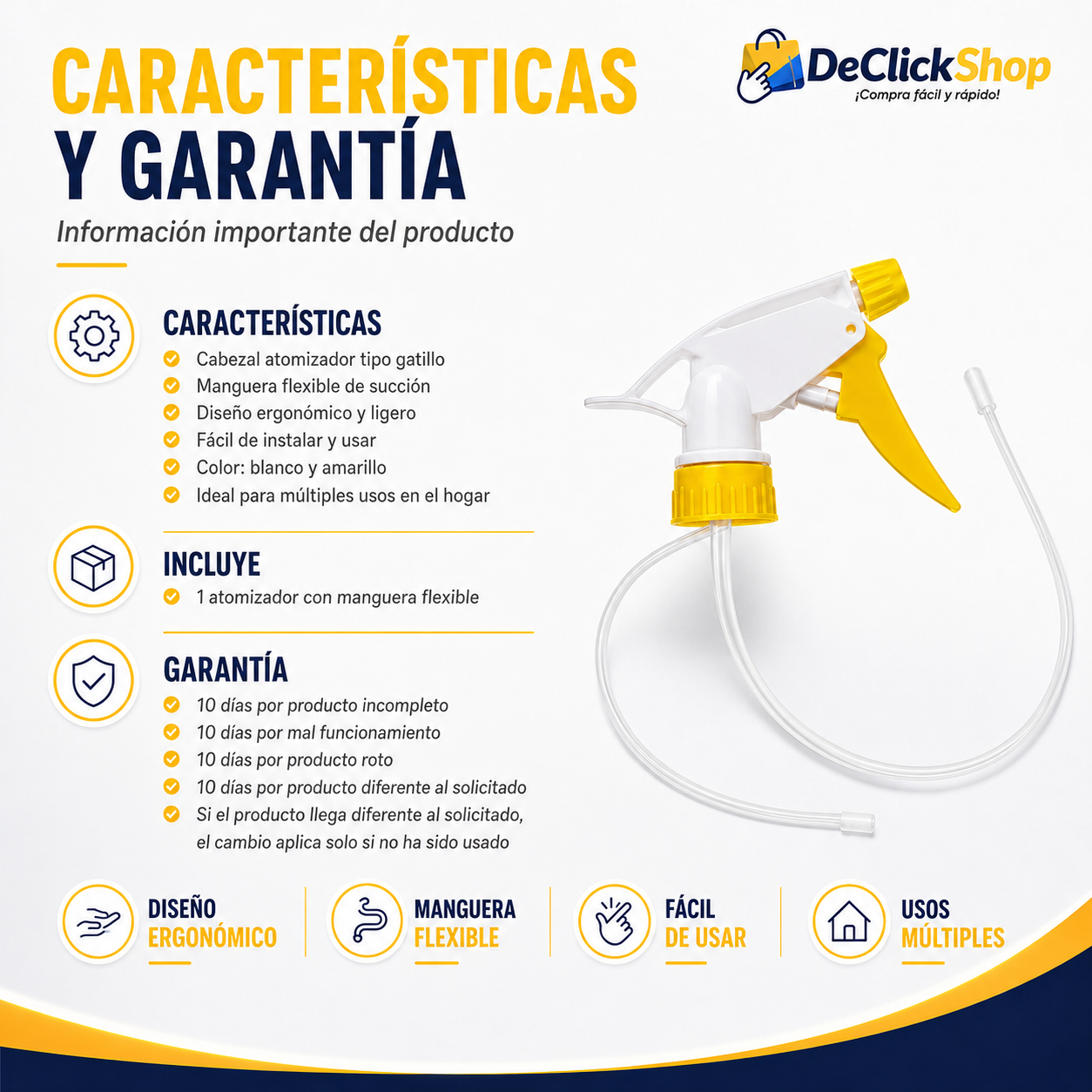 Atomizador de Gatillo con Manguera Flexible para Limpieza y Uso en Hogar