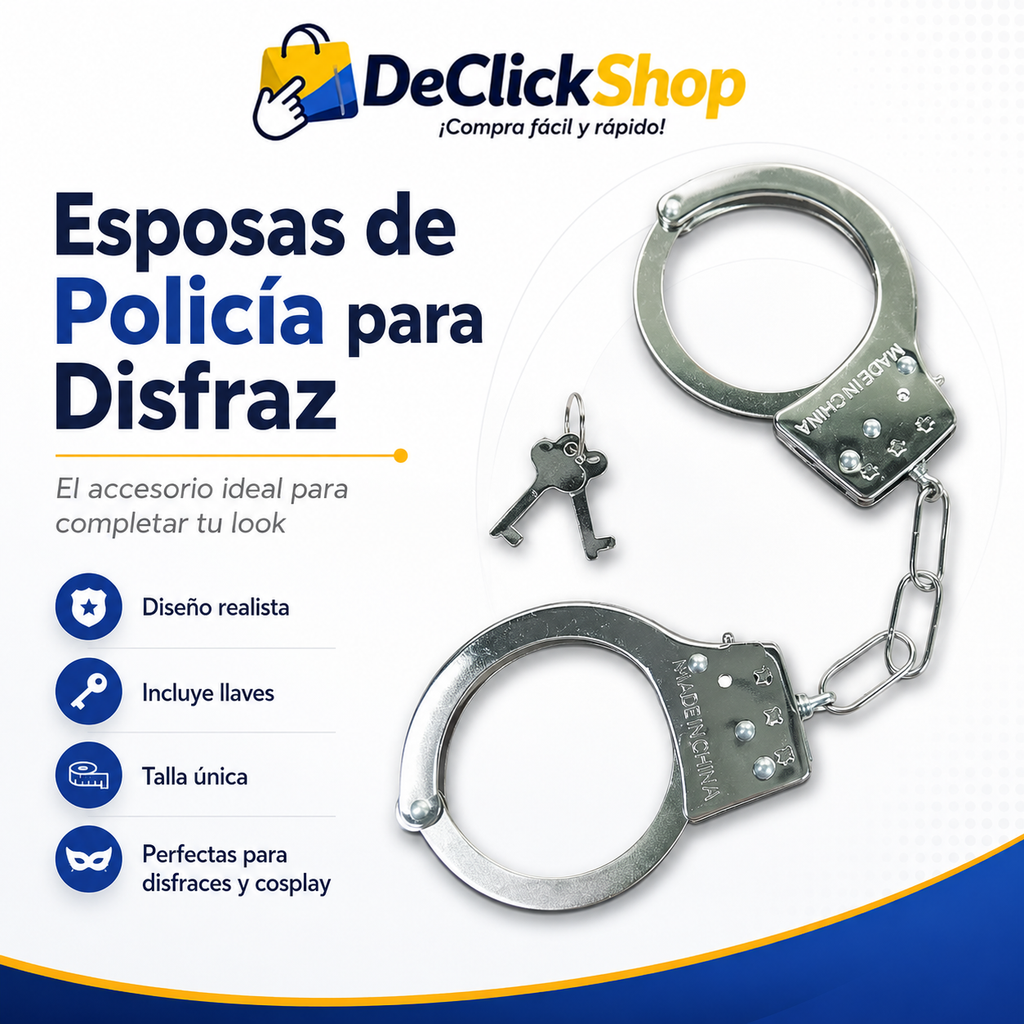Esposas de Policía para Disfraz con Llaves – Accesorio Metálico para Halloween, Cosplay y Fiestas