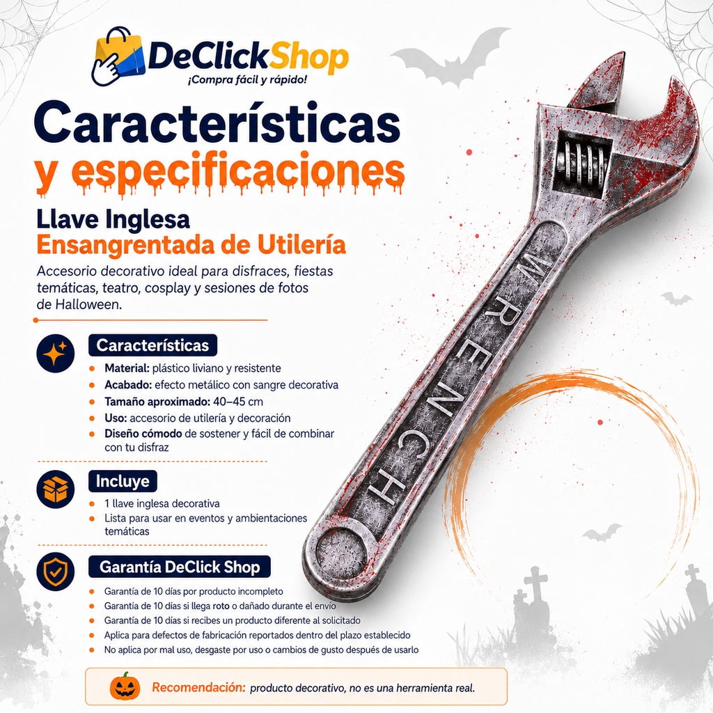 Llave Inglesa Ensangrentada de Utilería para Halloween