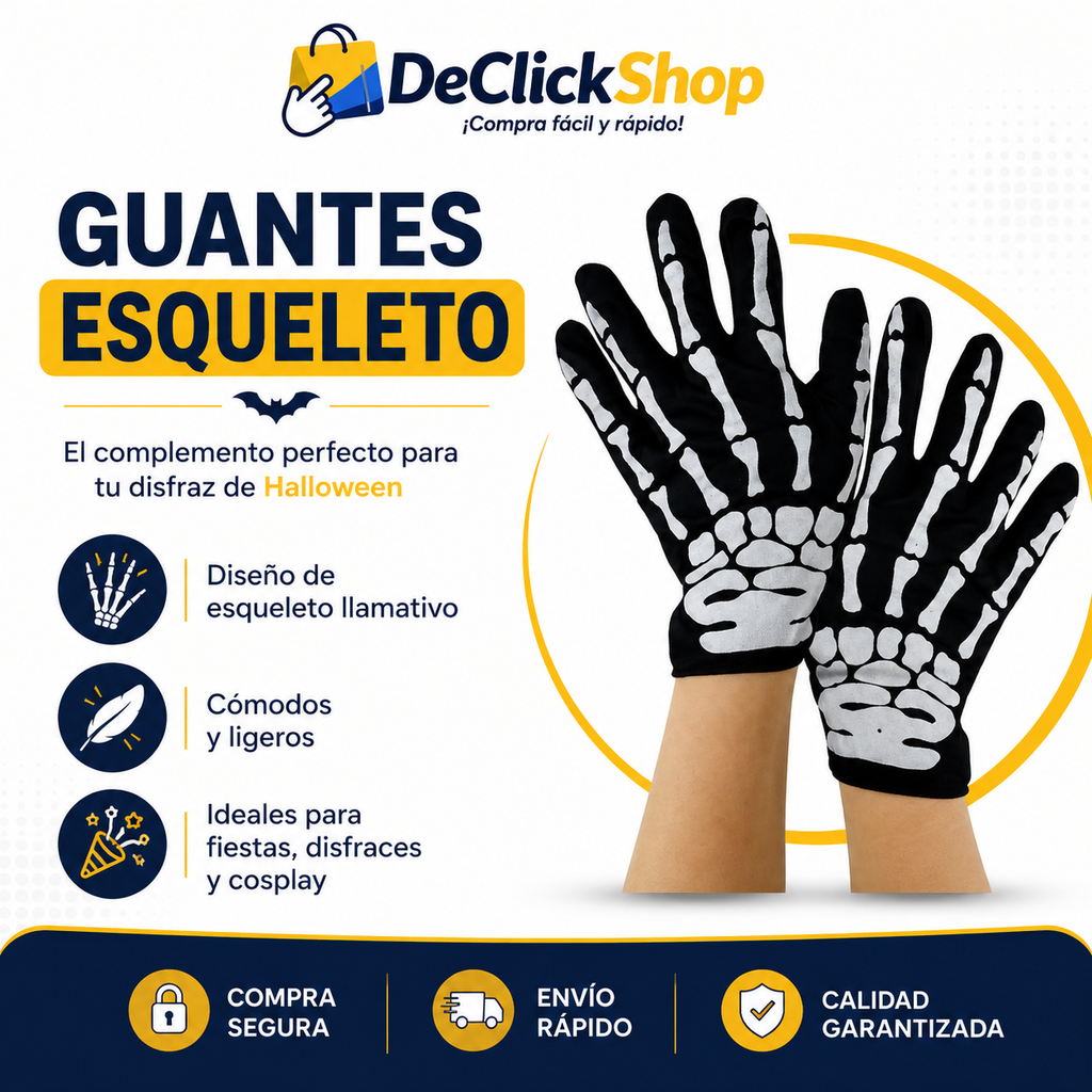 Guantes Esqueleto para Halloween, Disfraces y Cosplay