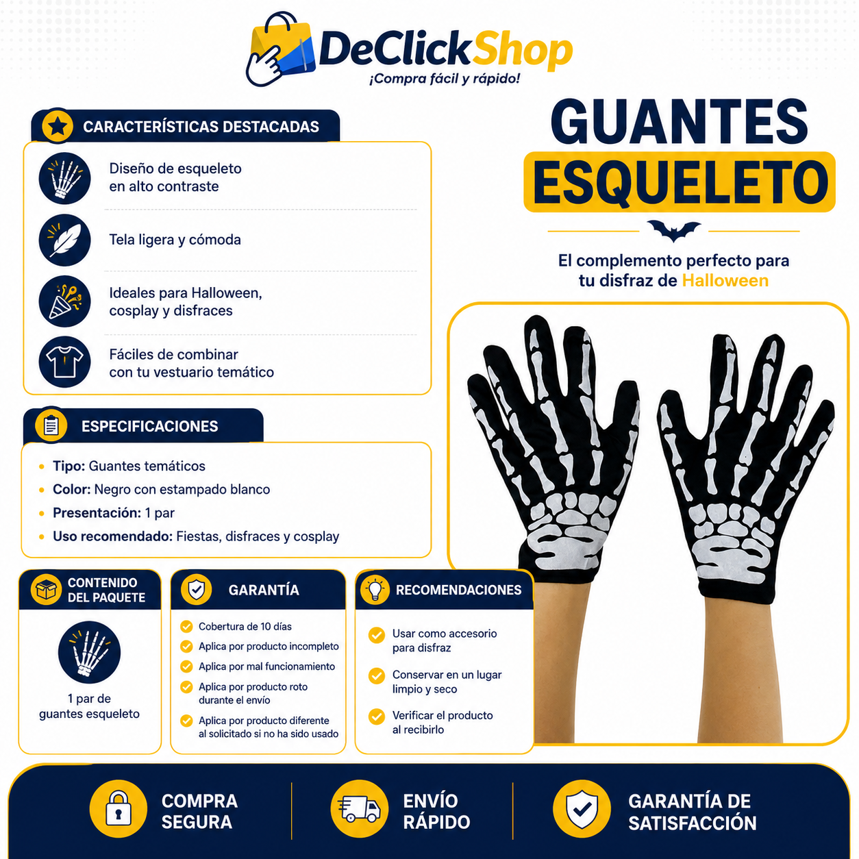 Guantes Esqueleto para Halloween, Disfraces y Cosplay
