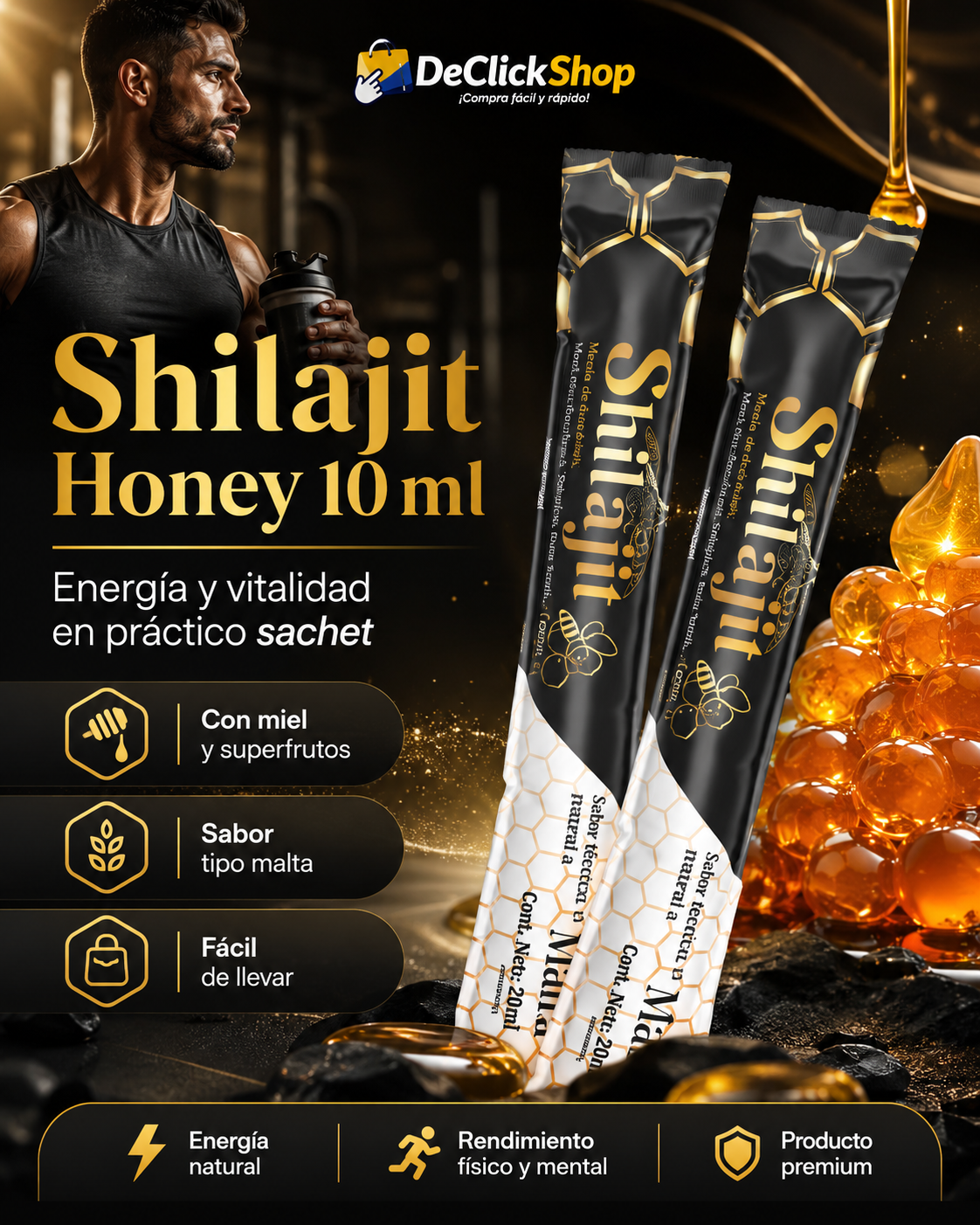 Shilajit Honey 10 ml – Sachet de Energía Natural con Miel y Superfrutos