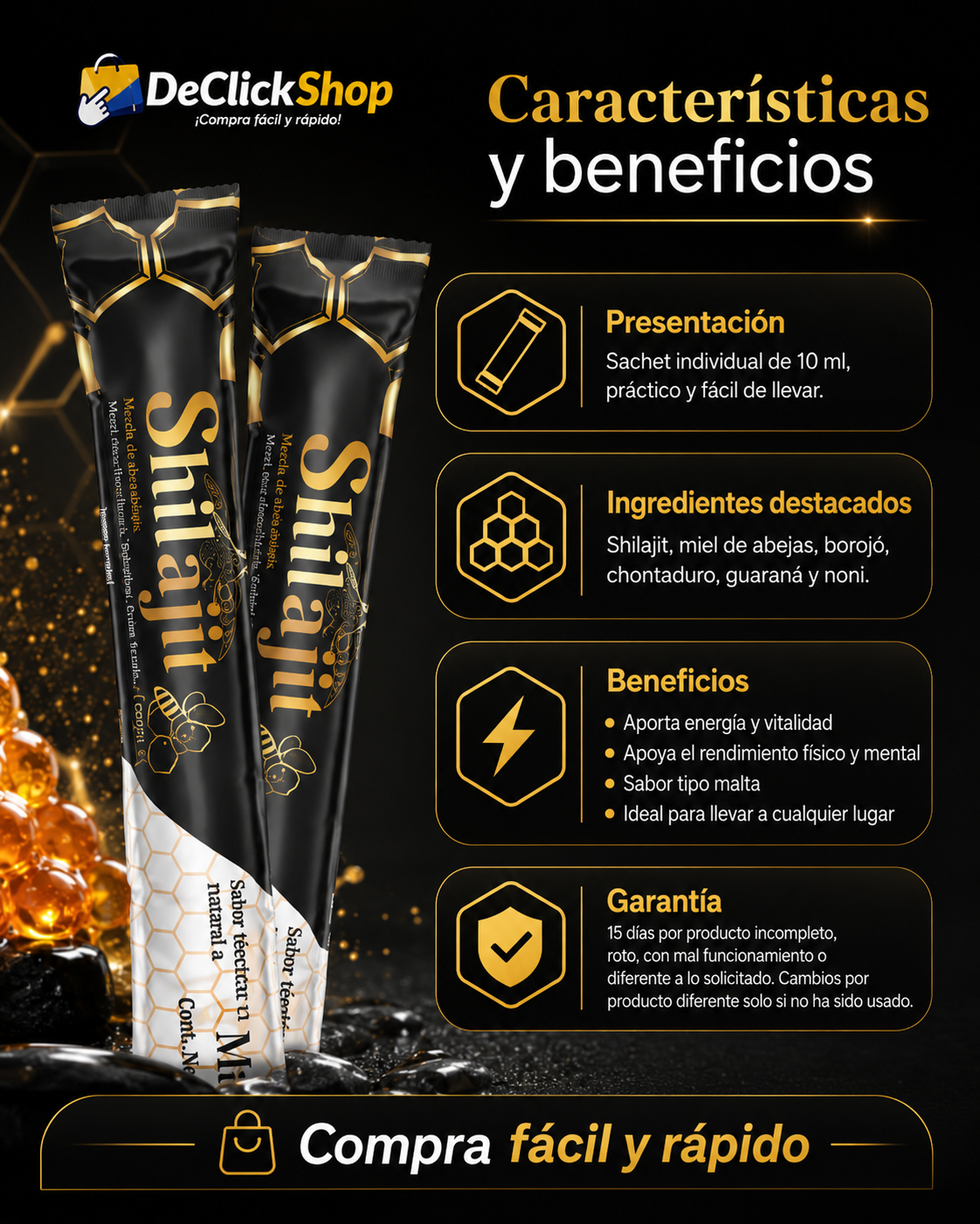 Shilajit Honey 10 ml – Sachet de Energía Natural con Miel y Superfrutos