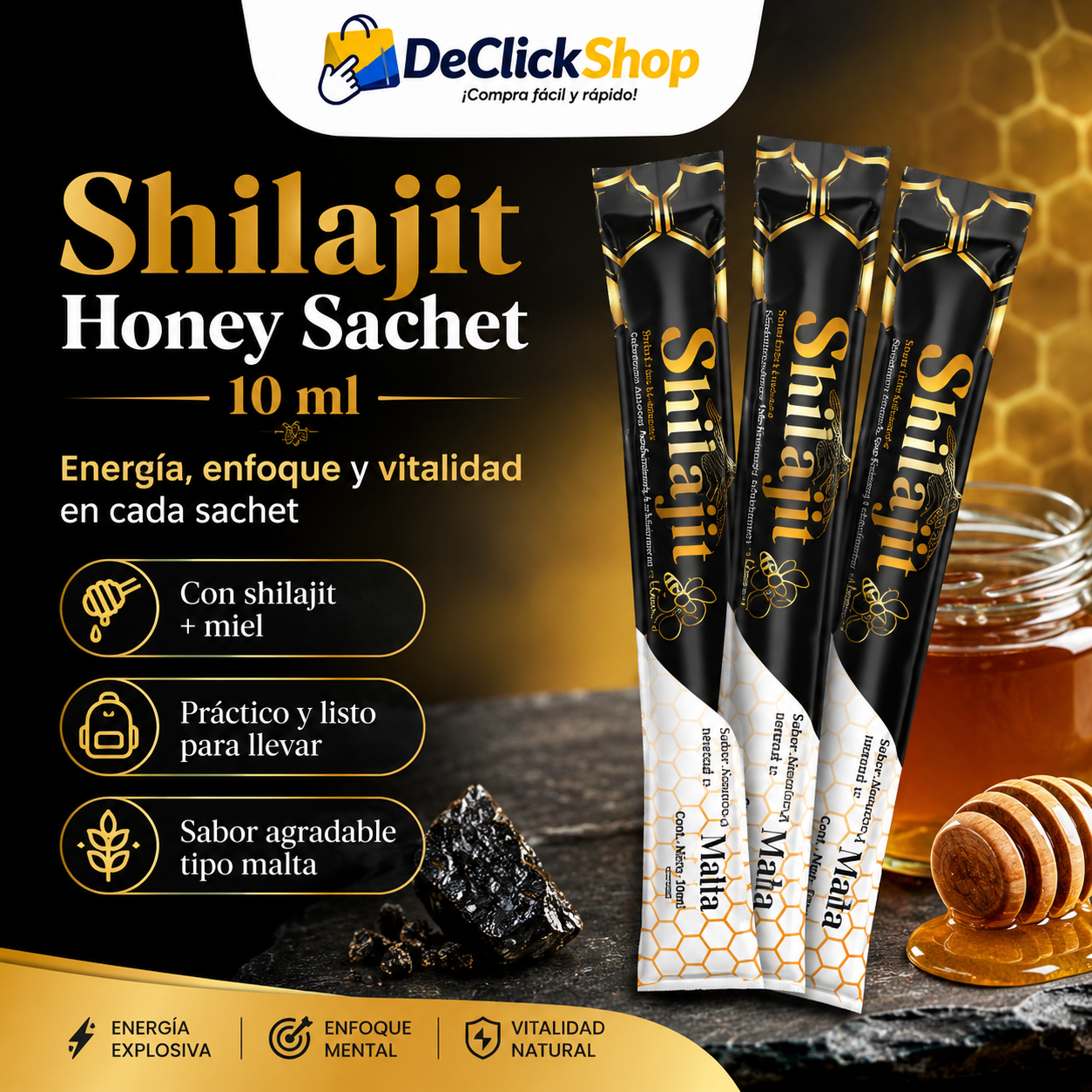 Shilajit Honey Sachet 10 ml – Energía, Enfoque y Vitalidad Natural