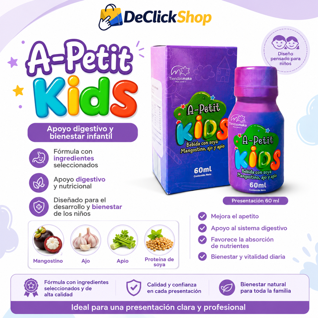 A-Petit Kids 60 ml – Apoyo Digestivo Infantil con Mangostino, Ajo, Apio y Soya