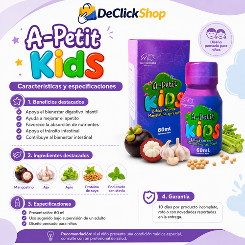 A-Petit Kids 60 ml – Apoyo Digestivo Infantil con Mangostino, Ajo, Apio y Soya