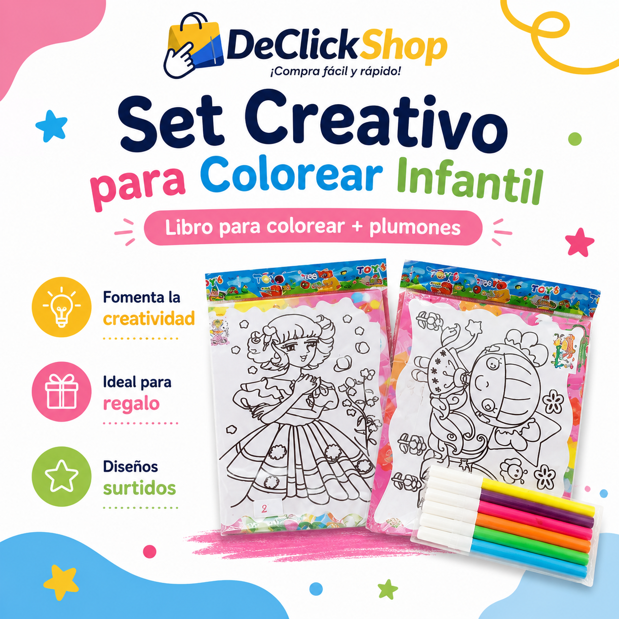 Set Creativo Infantil para Colorear con Plumones