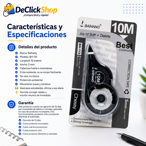 Cinta Correctora Baihang 10 Metros BH-110 – Corrección Rápida y Limpia