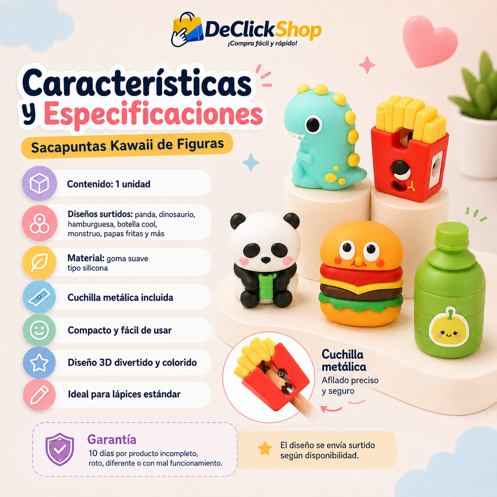 Sacapuntas Kawaii de Figuras 3D – Diseño Surtido x1 Unidad