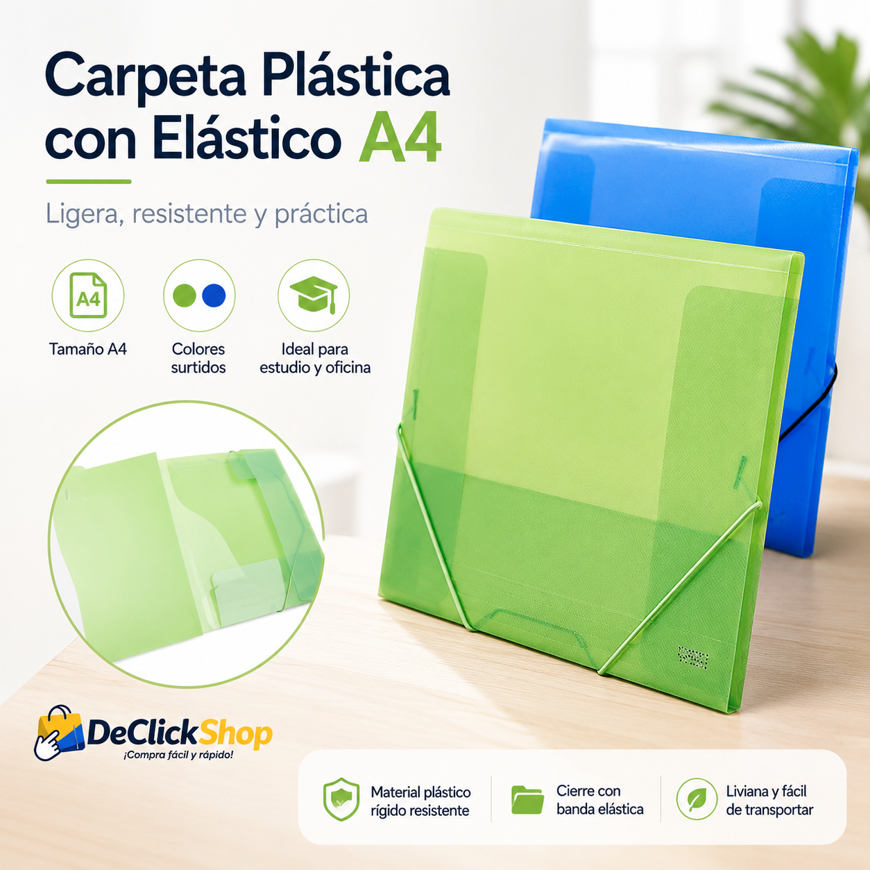 Carpeta Plástica con Elástico A4 – Resistente, Liviana y Práctica para Documentos
