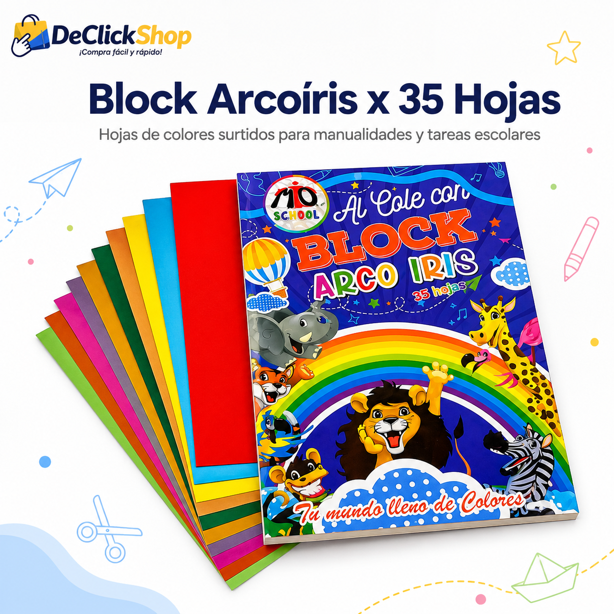 Block Arcoíris x 35 Hojas de Colores Tamaño Carta para Manualidades y Tareas Escolares