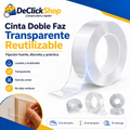 Cinta Doble Faz Transparente Reutilizable 3 Metros