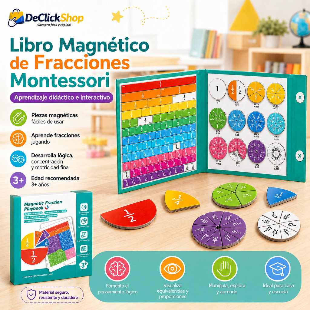 Libro Magnético de Fracciones Montessori para Niños – Juego Educativo Interactivo