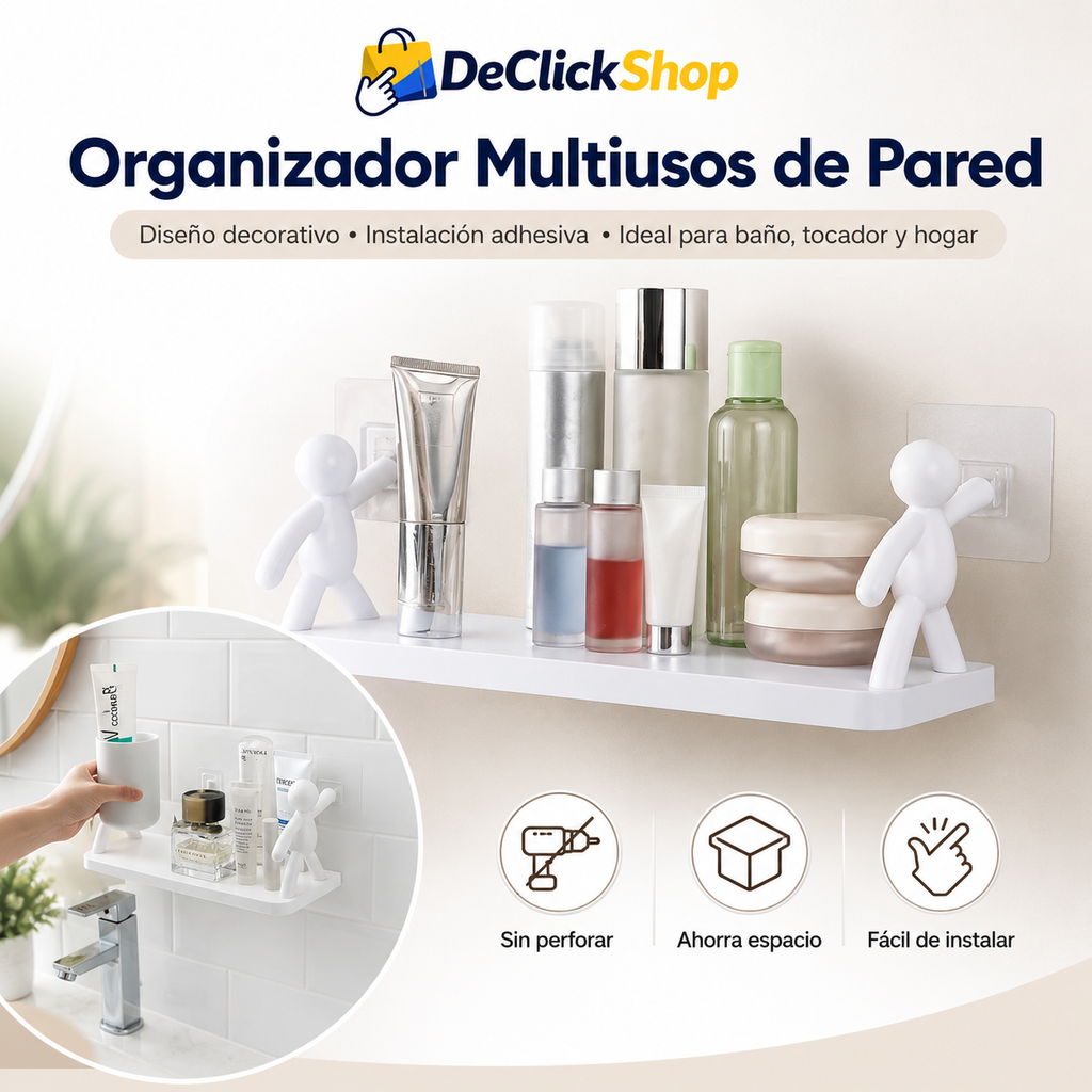 Organizador Multiusos de Pared Adhesivo para Baño, Tocador y Hogar