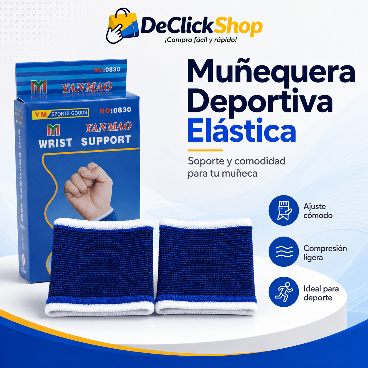 Muñequera Deportiva Elástica Azul x Par – Soporte Cómodo para Ejercicio y Uso Diario