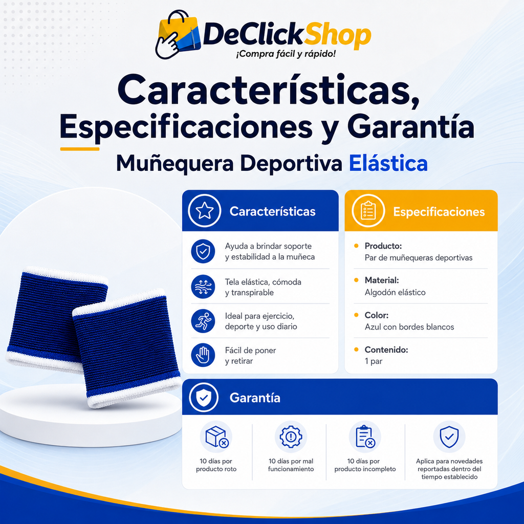 Muñequera Deportiva Elástica Azul x Par – Soporte Cómodo para Ejercicio y Uso Diario