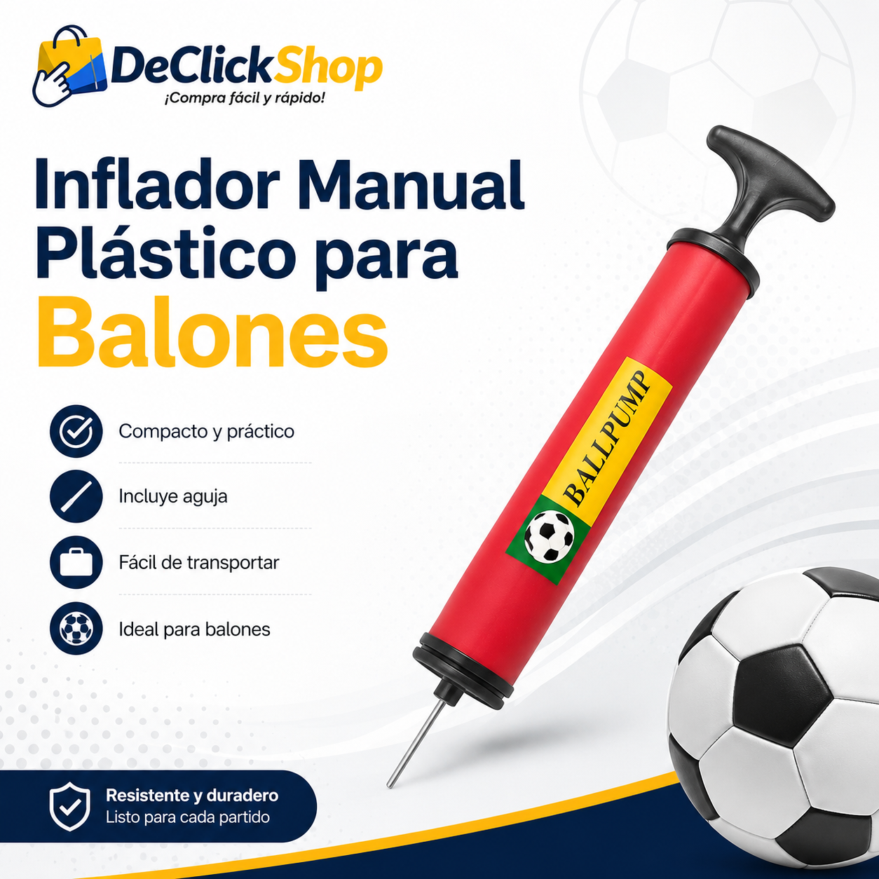Inflador Manual Plástico para Balones con Aguja Incluida