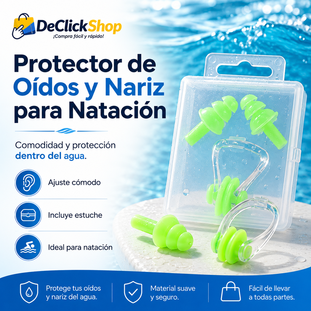 Protector de Oídos y Nariz para Natación con Estuche