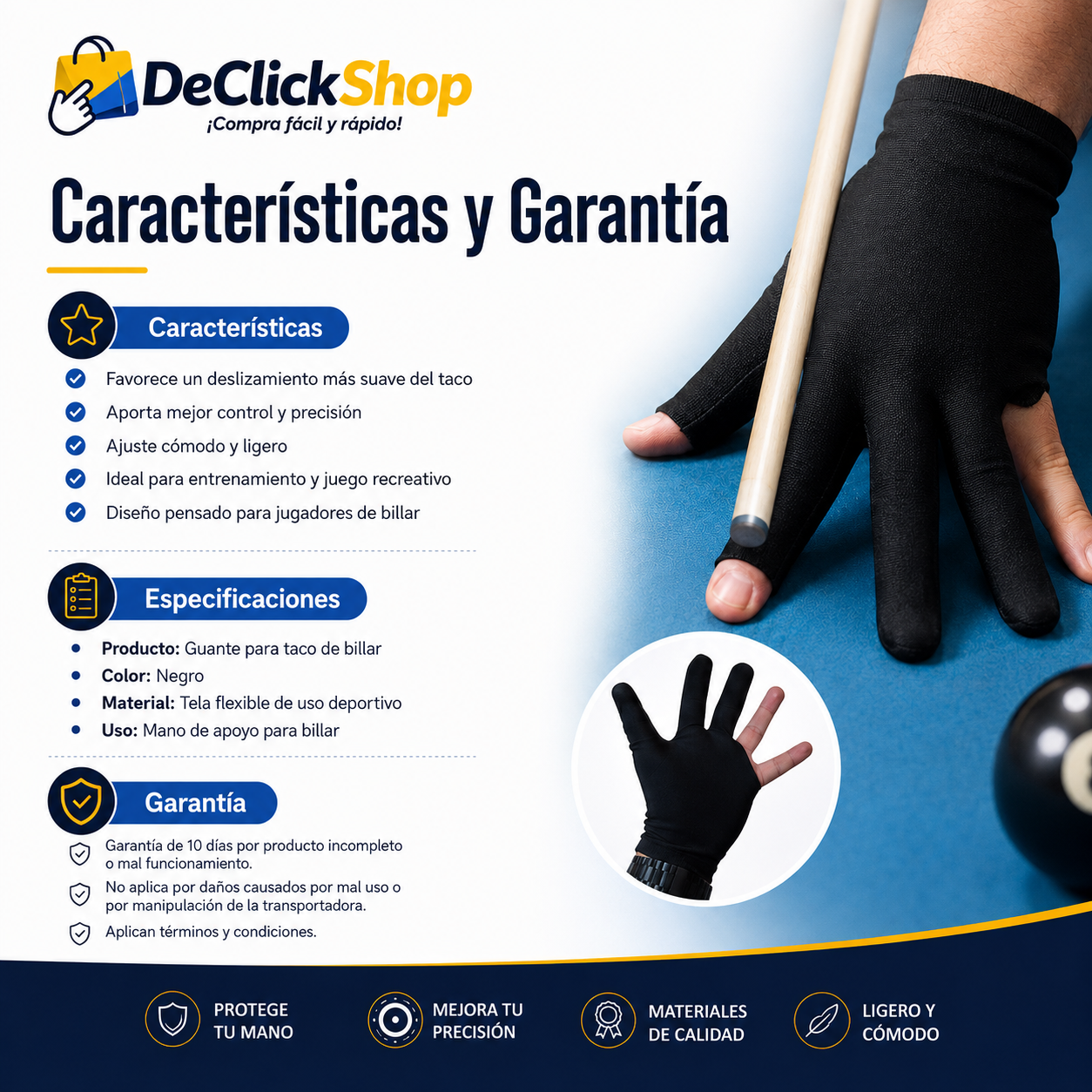 Guante Profesional para Taco de Billar – Mejor Deslizamiento, Control y Precisión