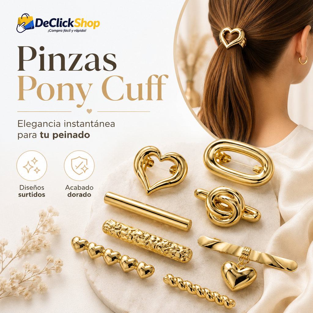 Pinza Pony Cuff Dorada para Cabello – Accesorio Elegante para Coletas y Peinados