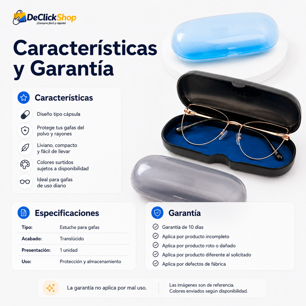 Estuche Cápsula Translúcido para Gafas – Rígido, Liviano y Compacto