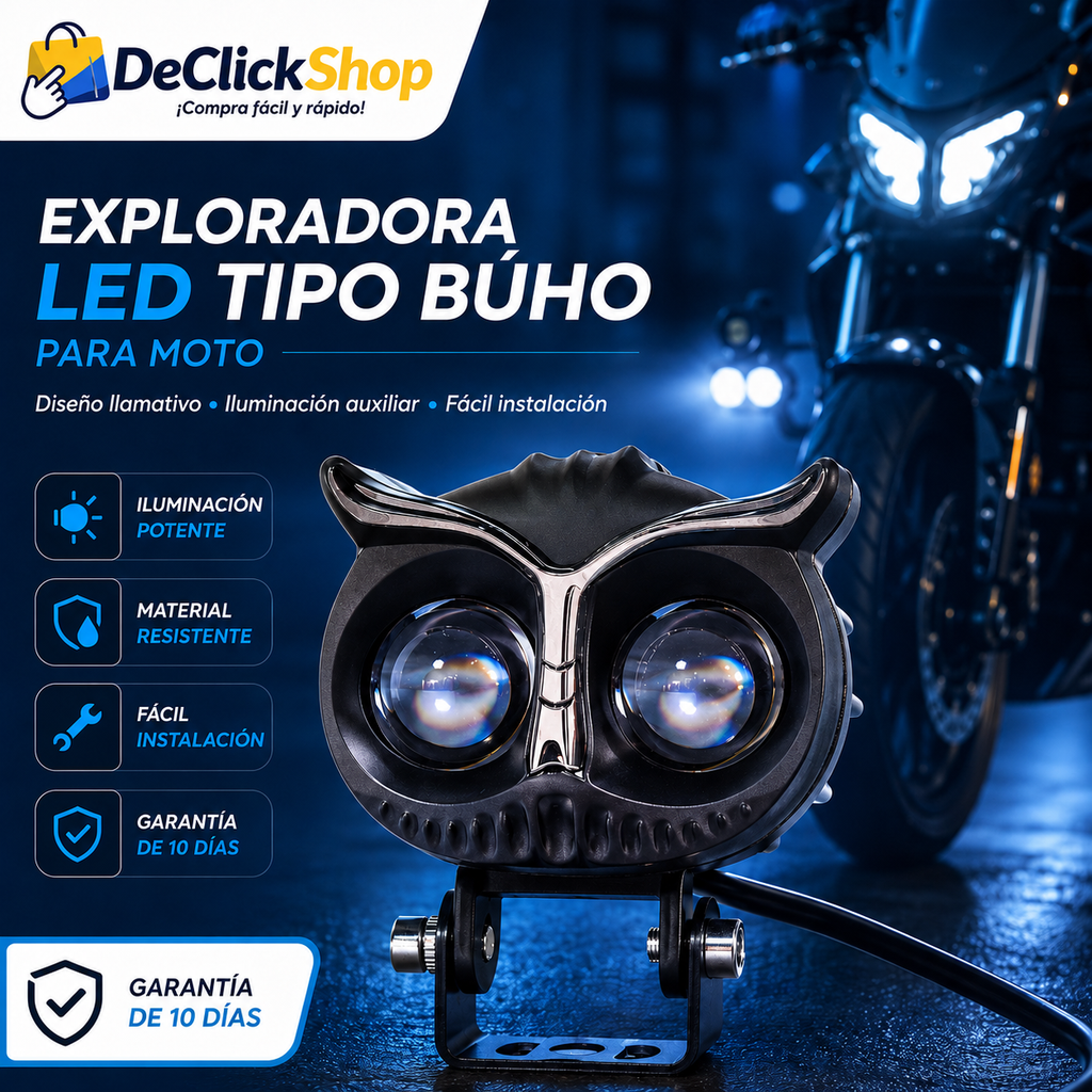 Exploradora LED Tipo Búho para Moto – Luz Auxiliar de Alta Visibilidad